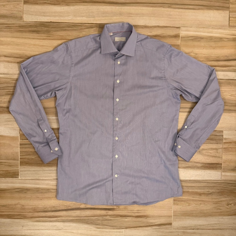 ETON Contemporary Fit Blue Micro Stripe Dress Shirt Mens 16 41 Cambridge Cotton